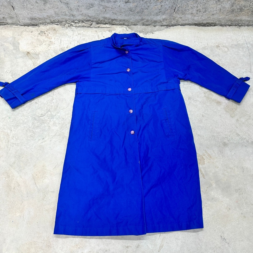 Vintage Fleet‎ Street Raincoat Women's Size 14 Blue Long Trench Coat